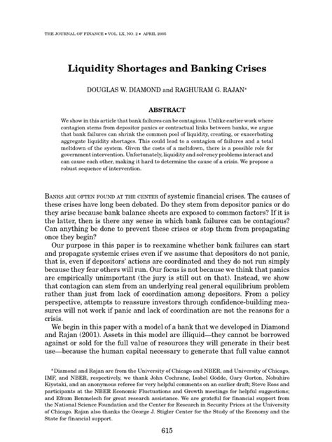 Liquidity Shortages And Banking Crises Pdf Bank Run Banks