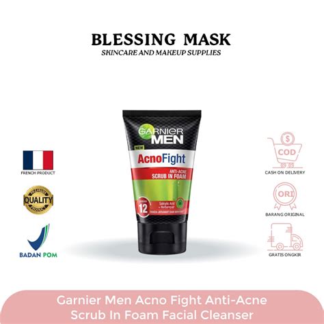 Jual Garnier Men Acno Fight Anti Acne Scrub In Foam Cleanser Acno