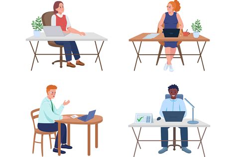 Employee At Desk Illustration Pack 4 People Illustrations Svg Png Eps Available