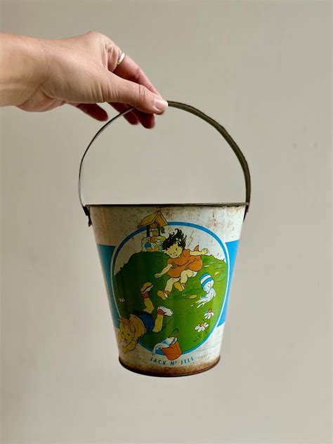 Vintage Nursery Rhymes Tin Bucket Cure Thrift
