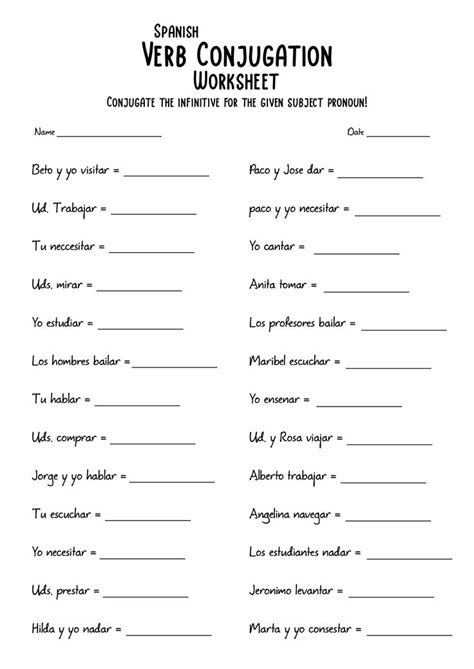 Spanish Verb Conjugation Worksheets In 2024 Verb Worksheets Spanish Verbs Spanish Verb