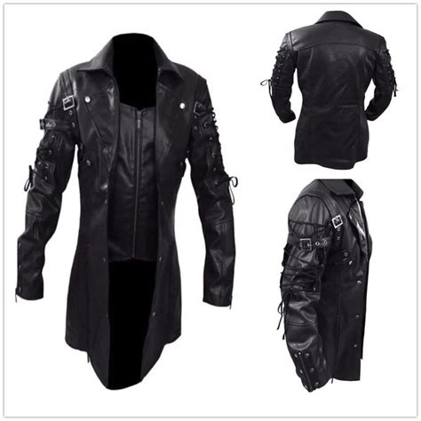 Steampunk Mens Gothic Trench Leather Jacket Coat Goth Punk Coat New Arrival Unbranded Trench