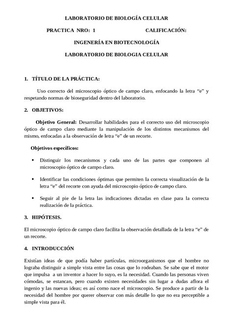 Informe De Laboratorio De Biología Microscopía Detallada