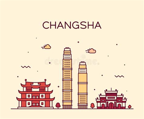 Changsha Skyline Hunan Province China Vector Line Stock Vector - Illustration of panorama ...