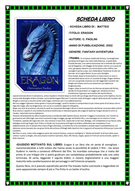 Eragon Esercizio Di Traduzione SCHEDA LIBRO SCHEDA LIBRO DI