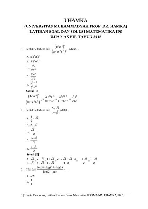 PDF UHAMKA JEJAK SERIBU PENA 3 Husein Tampomas Latihan Soal