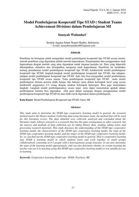 Pdf Model Pembelajaran Kooperatif Tipe Stad Student Teams