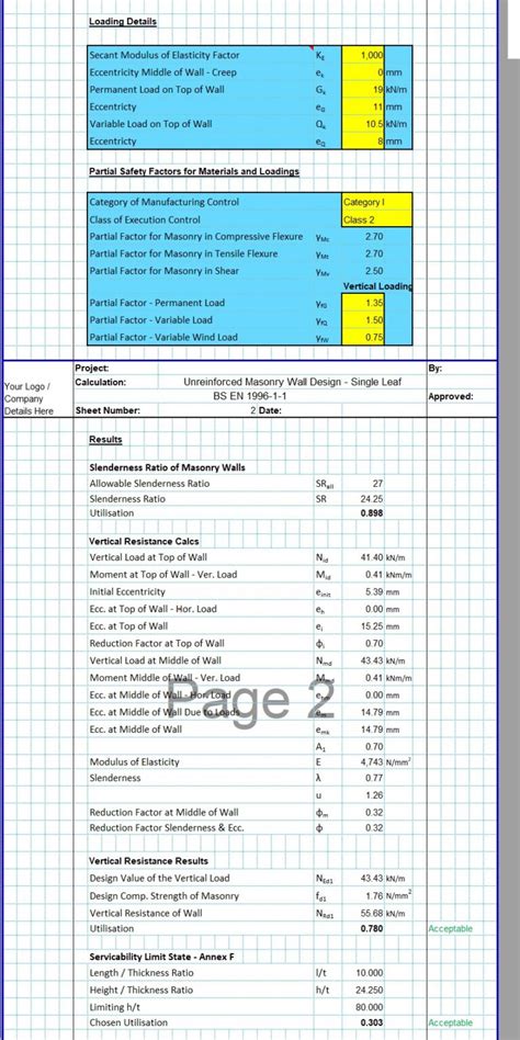 Load Bearing Wall Design Spreadsheet Civilweb Spreadsheets