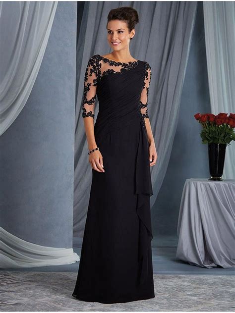 Elegant Illusion Bodice 3 4 Length Sleeves Lace Chiffon Long Mother Of