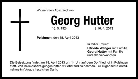 Traueranzeigen Von Georg Hutter Trauernnde