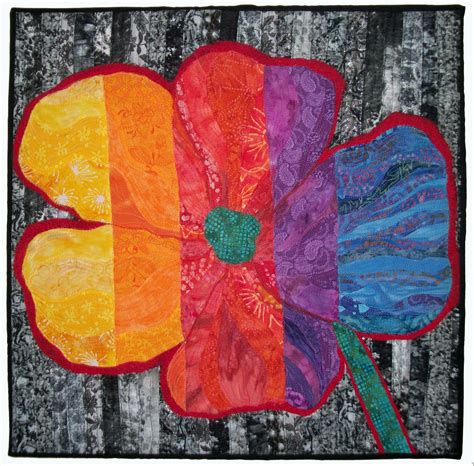 Rainbow Flower 24x24 Fiber Wall Art Collage Fabric Art Etsy Art