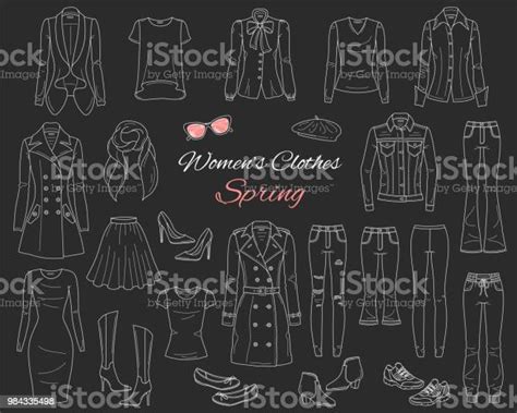 Women Clothes Collection Spring Outfit Vector Illustration Stock