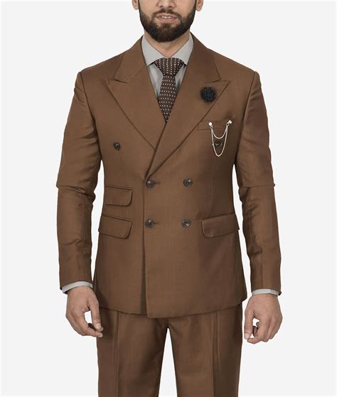 Mens Brown Suit 2 Piece Double Breasted Suit For Wedding