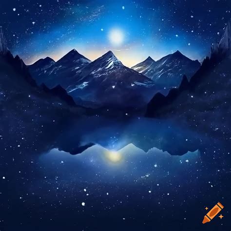 Mountain Snow Night Starry Sky Art Painting Digital On Craiyon