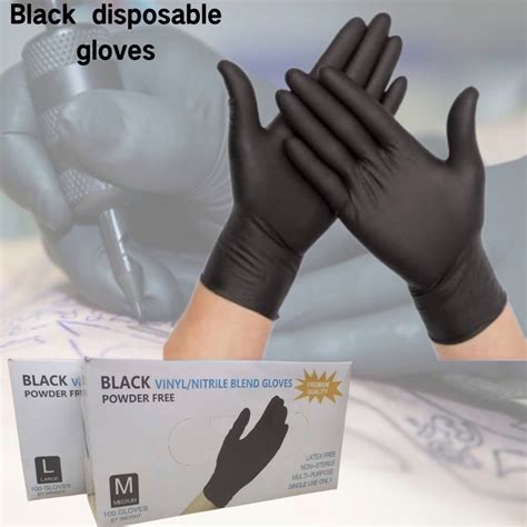 100pcs Box Disposable Gloves Black Vinyl Nitrile Blend Food Grade