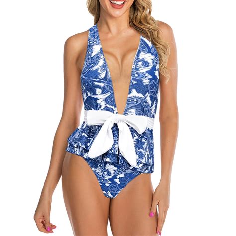 Hcuribad Swim Suits 2024 Womens Sv Neck Flower Printed Swimsuit