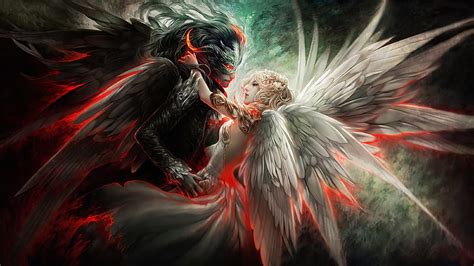 HD wallpaper: Angel And Demon Mask Couple Wings Orginal Hd Wallpaper ...