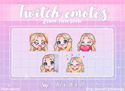 1 Set Animated Cute Girl Chibi Emotes For Streamers Blond Hair And Blue