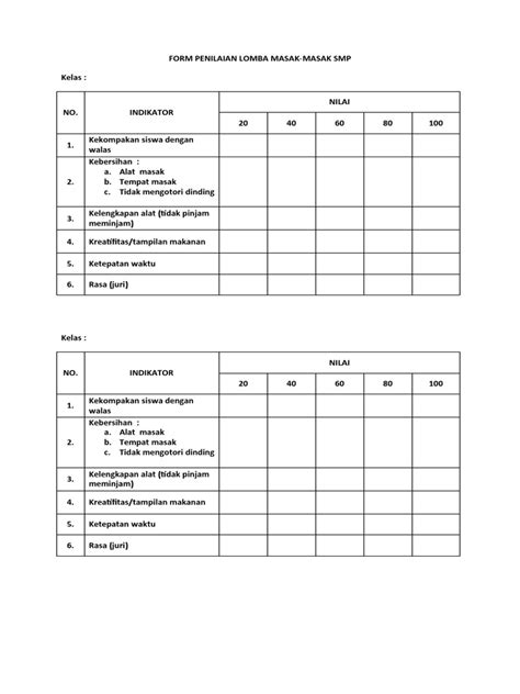 Penilaian Kompetisi Masak Smp Pdf