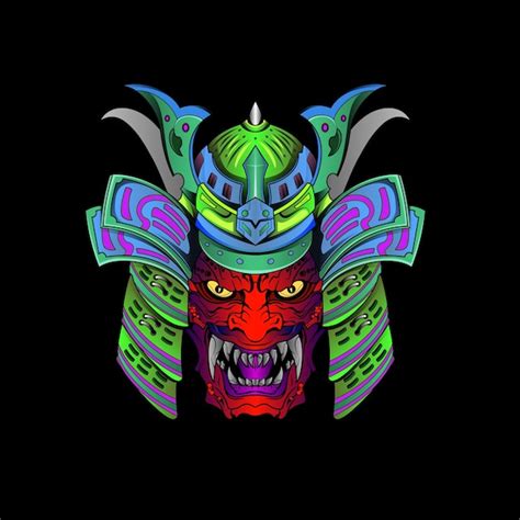 Premium Vector Samurai Mask Oni Devil Japanese Traditional Armor