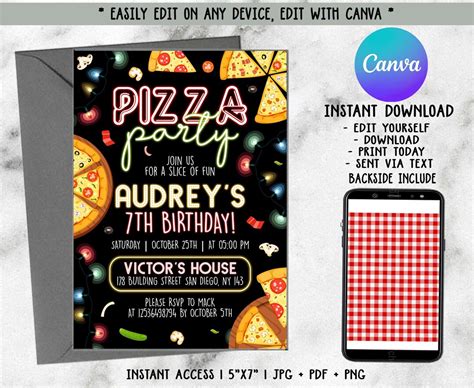 Editable Pizza Party Invitation Pizza Making Birthday Etsy