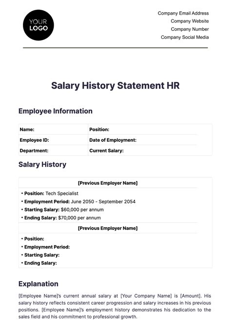 Free Salary History Statement Hr Template Edit Online And Download