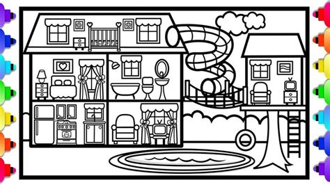 How to Draw a Big House with a Fun Slide and a Tree House 💙🏡💚 House Colo...