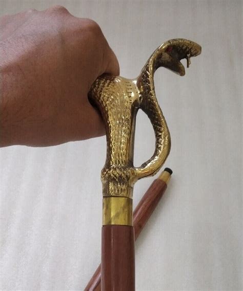 Cobra Snake Head Handle Walking Stick Wooden Adjustab Gem