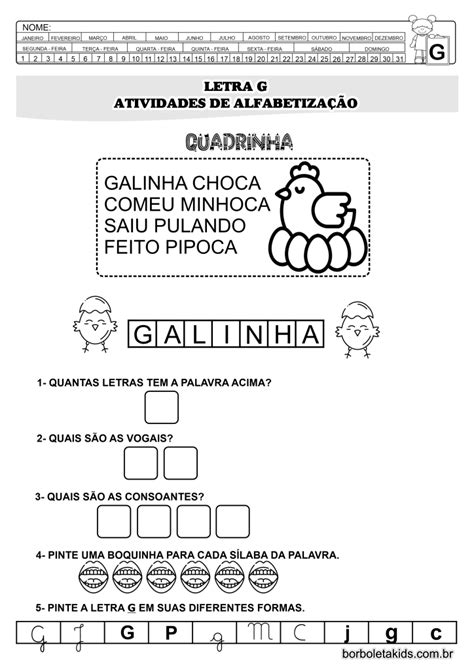 Letra G Atividades De Alfabetização 5