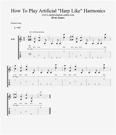 How To Play Artificial Harp Like Harmonics On Acoustic Guitar Tab