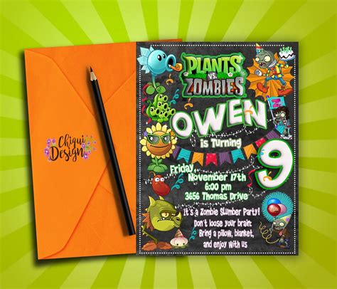 Plants Vs Zombies Birthday Invitation Plants Vs Zombies Party Supplies