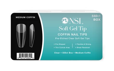 NSI Coffin Soft Gel Tips Clear 550 Ct Assorted Advanced Beauty Concepts