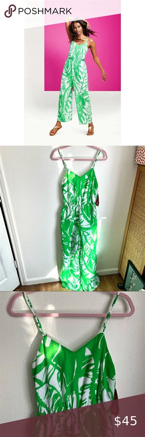 Lilly Pulitzer NWT Green White Tropical Palm Leaf Jumpsuit Lilly