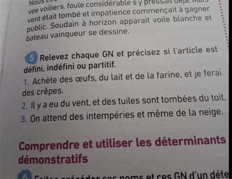 5 Relevez chaque GN et précisez si l article est défini indéfini ou