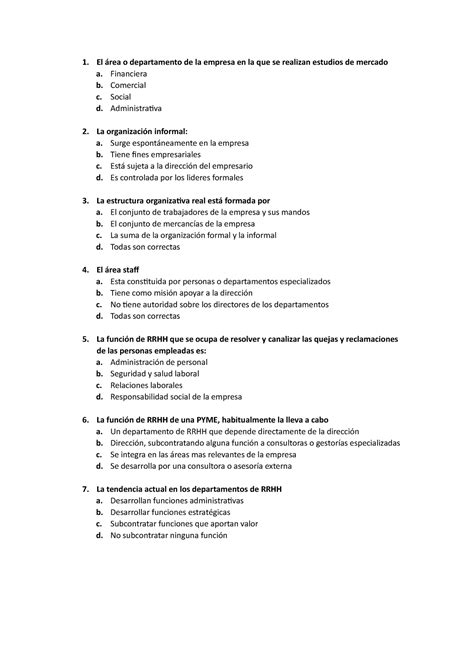 TIPO TEST TEMA 1 mc graw hill El área o departamento de la empresa