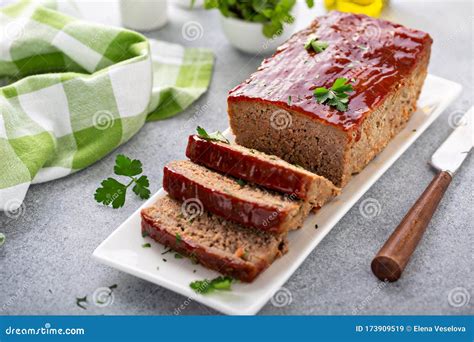 Meatloaf With Spicy Glaze Stock Image Image Of Beans 173909519