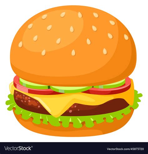 Burger Cartoon Icon Hamburger Fast Food Symbol Vector Image