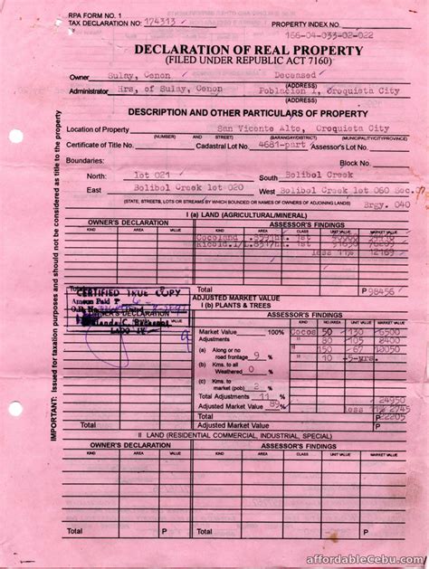 Real Sample Of Declaration Of Real Property In The Philippines Real