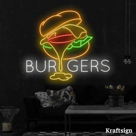 Craftnamesign Burgers Neon Sign Burger Restaurant Decor Burger Led