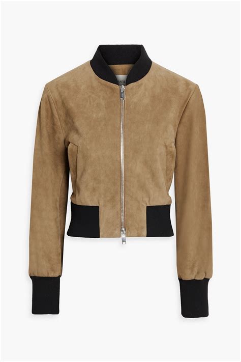 Khaite Leidon Cropped Suede Bomber Jacket In Taupe Modesens