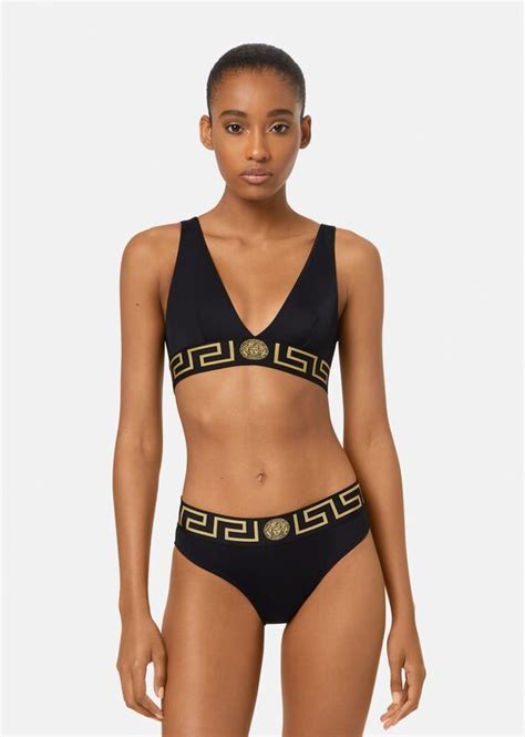 Versace Women S Greca Border Bikini Top In Black Versace US Bikinis