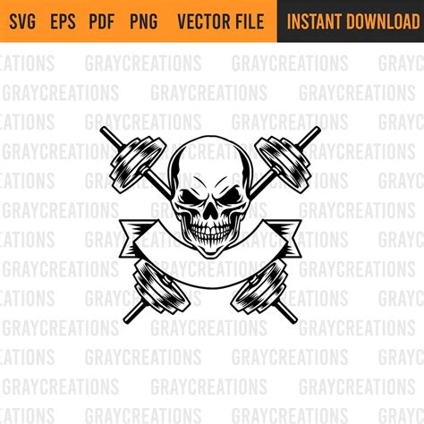 Skull Barbells Svg Skull Fitness Svg Barbells Svg Fitness Gym Skull Barbells Clip Art