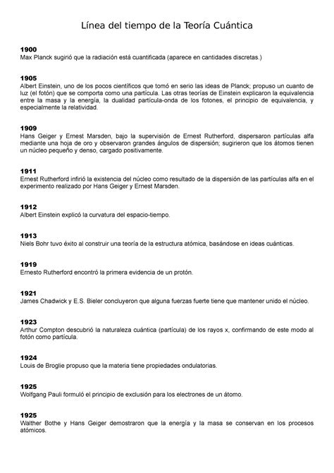 Linea Del Tiempo De La Teoria Cuantica L Nea Del Tiempo De