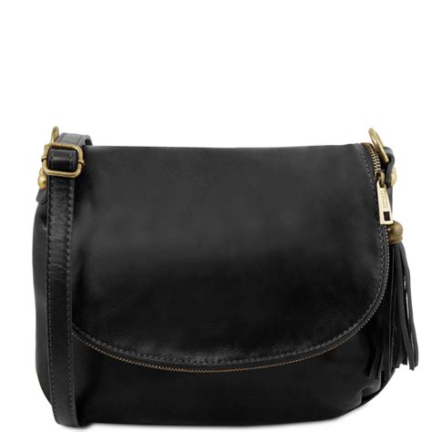 TL Bag Sac Bandoulière Besace en Cuir Avec Pompon Noir TL141223