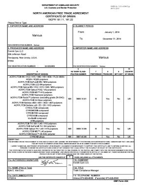 Fillable Online Evonik Cyro Llc Polymers Nafta Cert Of Origin