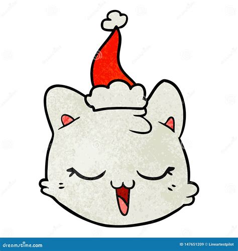 Textured Cartoon Of A Cat Face Wearing Santa Hat Stock Vector