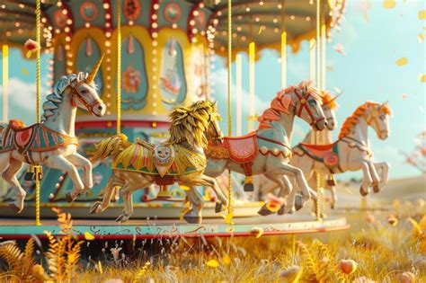 Premium Photo Whimsical Carousel With Brightly Painted Animals O