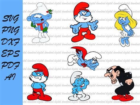 Smurfs Svg Bundle Layered Svg Smurfs Svg Vector Png Sticker Etsy