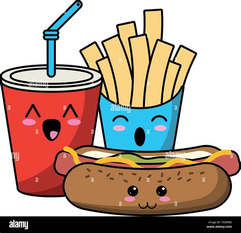 Fast Food Kawaii Cartoon Stock Vector Image Art Alamy