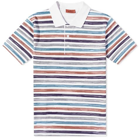 Missoni Men S Zig Zag Polo T Shirt In White Blue Orange Missoni